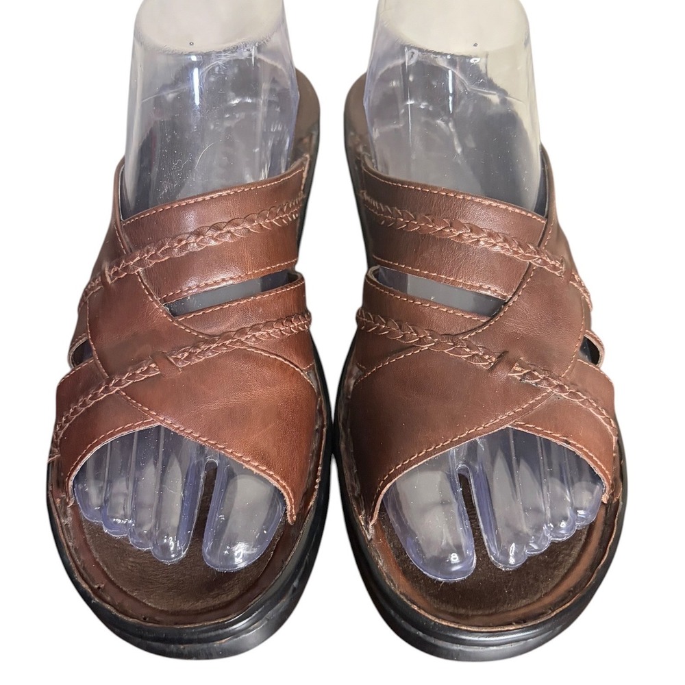 Clarks Brown Leather Slide Sandals Braided Strap Wedge Women's Size 8M